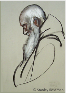 Drawing by Stanley Roseman, "Brother Jan Bosco in Prayer," St. Sixtus Abbey, Belgium, 1998, chalks on paper, Collection of the artist.  Stanley Roseman