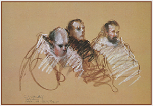 Drawing by Stanley Roseman, A Visiting Benedictine in a Trappist Choir,1978, St. Sixtus Abbey, Belgium, chalks on paper, Graphische Sammlung Albertina, Vienna.  Stanley Roseman