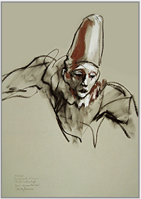 Drawing by Stanley Roseman of the Russian clown Kassya, "Sur la Route de Sienne," 1995, Muse des Beaux-Arts, Bordeaux.  Stanley Roseman