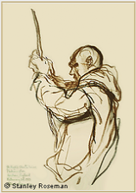 Drawing by Stanley Roseman, A Carthusian Monk Tolling the Church Bell, 1983, St. Hughs Charterhouse, England, chalks on paper, Collection St. Hughs Charterhouse, England.  Stanley Roseman.