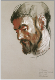 Drawing by Stanley Roseman, "Brother Ole, Portrait of a Benedictine Monk," 1984, St. Adelbert Abbey, the Netherlands, chalks on paper, Private collection, Switzerland.  Stanley Roseman