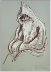 Drawing by Stanley Roseman, "Frre Materne in Prayer," 1979, Abbey of  Cteaux, France, chalks on paper, Private collection, France.  Stanley Roseman