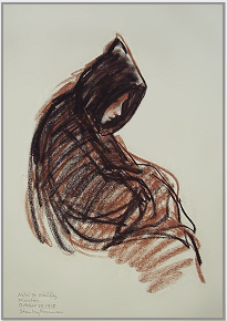 Drawing by Stanley Roseman, A Benedictine Monk in Choir,1978, St. Bonifaz Abbey, Germany, chalks on paper, Private collection.  Stanley Roseman