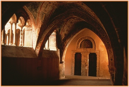 The thirteenth-century cloister of the Abbey of Subiaco, Italy. Photo  Ronald Davis 
