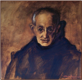 Painting by Stanley Roseman, "Dom Henry, Portrait of a Benedictine Monk," 1978, St. Augustine's Abbey, England, oil on canvas, Muse des Beaux-Arts, Rouen.  Stanley Roseman. 