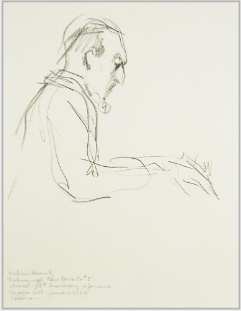 Drawing by Stanley Roseman, Vladimir Horowitz in Concert at Carnegie Hall, 1978, pencil on paper, Collection of the artist.  Stanley Roseman