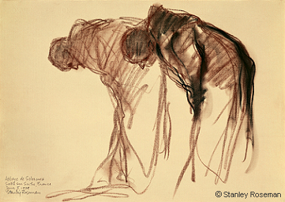 Drawing by Stanley Roseman, "Two Monks Bowing in Prayer," 1979, Abbaye de Solesmes, France, chalks on paper, National Gallery of Art, Washington, D.C. Copyright  Stanley Roseman.