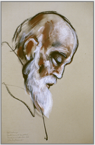 Drawing by Stanley Roseman, "Don Costanzo, Portrait of a Hermit Monk," 1998, Sacro Eremo di Camaldoli, Italy, chalks on paper, Private collection. © Stanley Roseman.