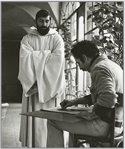 Stanley Roseman drawing Brother Emilio in the Monastery Cloister, Camaldoli, Tuscany, 1979. � Photo by Ronald Davis