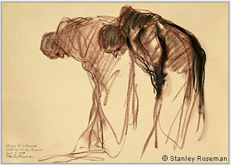 Drawing by Stanley Roseman, "Two Monks Bowing in Prayer," 1979, Abbaye de Solesmes, France, chalks on paper, National Gallery of Art, Washington, D.C. Copyright © Stanley Roseman.
