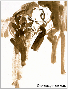 Pen, brush, bistre ink, and wash drawing by Stanley Roseman of Morris Carnovsky as King Lear at the 1975 American Shakespeare Festival, Collection Ronald Davis. � Stanley Roseman