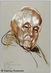 Drawing by Stanley Roseman, �Dom Sylvester Mooney, Abbot Emeritus,� 1984, Douai Abbey, England, chalks on paper, British Museum, London. � Stanley Roseman.