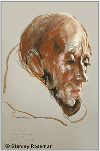 Drawing by Stanley Roseman, “Portrait of a Carthusian Monk,’’ 1984, St. Hugh’s Charterhouse, England, chalks on paper, Mead Art Museum, Amherst College, Amherst, Massachusetts. © Stanley Roseman.