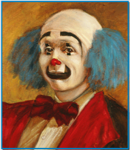 Painting by Stanley Roseman of the circus clown Keith Crary (detail), 1973, as featured in "The New York Times" review entitled "Spirit of the Clown." © Stanley Roseman